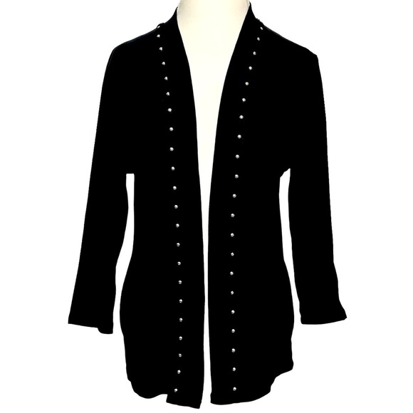 RAFAELLA Cardigan Open front 3/4 sleeves Black Silver grommet accents Size XL - Picture 1 of 5